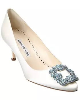 Атласные туфли Manolo Blahnik Hangisi Bridal 50, белый