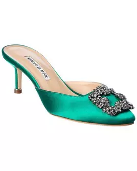 Атласные туфли Manolo Blahnik Hangisimu 50, зеленый