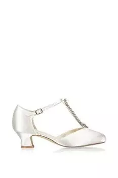 Атласные туфли на низком каблуке с Т-образным ремешком и кристаллами 'Alva' Paradox London, белый