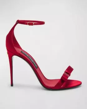 Атласные туфли на шпильке с бантом Dolce&Gabbana, цвет Dark Red