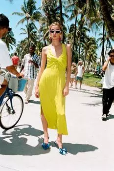 Атласные туфли на высоком каблуке с бантом ZARA, синий