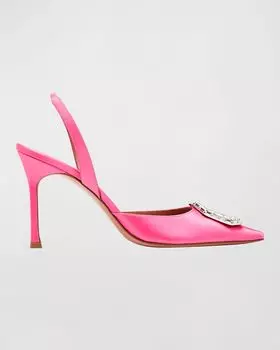 Атласные туфли с бретельками Camelia и кристаллами Amina Muaddi, цвет Satin Pink