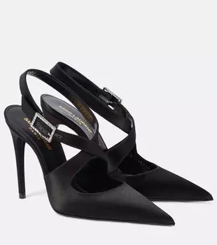 Атласные туфли spontini 110 с пяткой на пятке Saint Laurent, черный