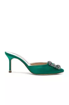 Атласные туфли That 70 мюлей Manolo Blahnik, цвет Green Satin