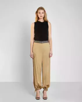 Атласные женские широкие брюки с регулируемым подолом Trucco, бежевый