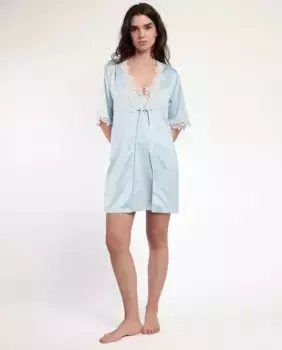 Атласный атласный женский халат с гипюровым кружевом Admas, синий