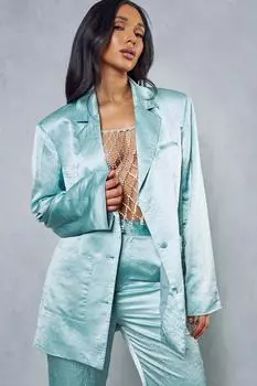 Атласный блейзер оверсайз с мятым узором MISSPAP, зеленый