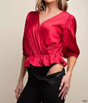 Атласный боди-топ красного цвета KORI