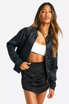 Атласный бомбер boohoo, черный