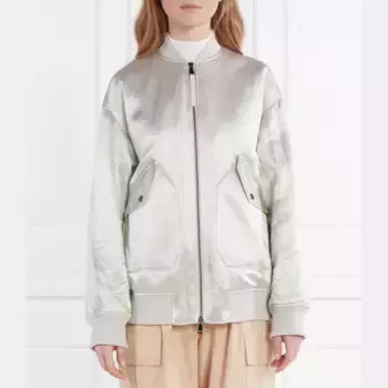 Атласный бомбер оверсайз с добавлением шерсти Max Mara, серебряный