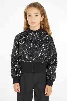 Атласный бомбер с кристаллическим принтом Calvin Klein Jeans, черный