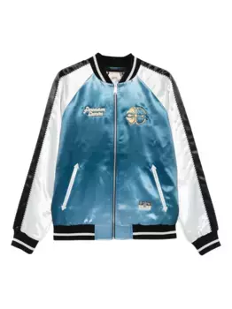 Атласный бомбер с вышивкой EVISU, синий
