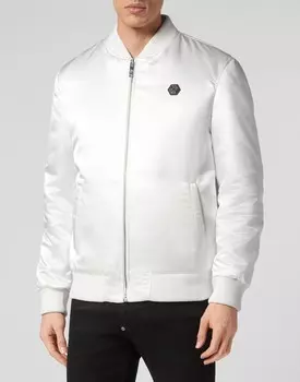 Атласный бомбер Стеклянный череп Philipp Plein, цвет White / Multicolored