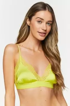 Атласный бюстгальтер без косточек с кружевной отделкой для ресниц Forever 21, зеленый