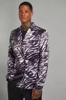 Атласный двубортный пиджак с принтом зебра Boohoo, черный