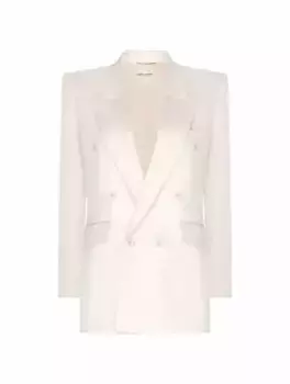Атласный двубортный жакет Saint Laurent, белый