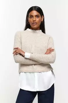 Атласный гибридный свитер River Island, бежевый
