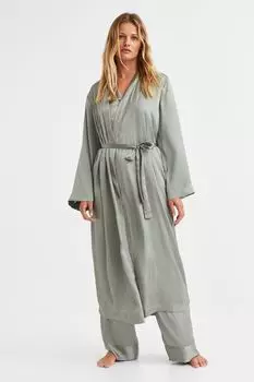 Атласный халат H&amp;M, хаки зеленый