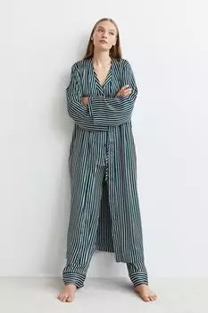 Атласный халат H&amp;M, темно-зеленый/полосатый