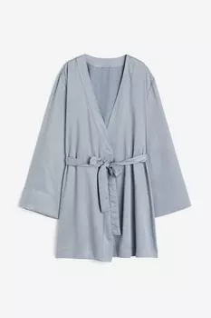 Атласный халат H&M, светло-синий