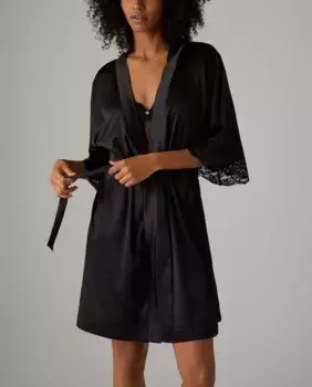 Атласный халат с деталями нижнего белья Ysabel Mora, черный