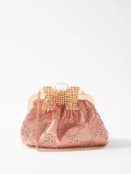 Атласный клатч broadway, украшенный кристаллами Gucci, розовый