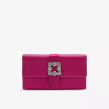 Атласный клатч Capri, украшенный кристаллами Manolo Blahnik, фуксия