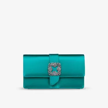 Атласный клатч Capri, украшенный кристаллами Manolo Blahnik, зеленый