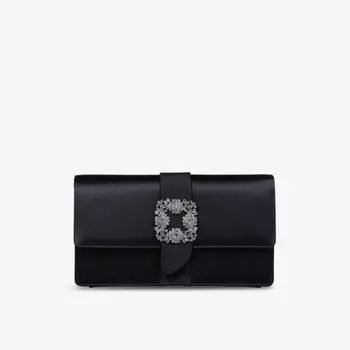Атласный клатч Capri, украшенный кристаллами Manolo Blahnik, черный