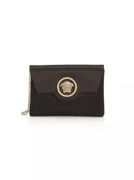 Атласный клатч на цепочке La Medusa, украшенный кристаллами Versace, черный