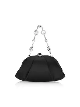 Атласный клатч на цепочке, украшенный драгоценными камнями Judith Leiber Couture, черный