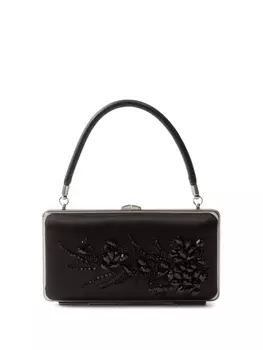 Атласный клатч Prada с вышивкой, черный