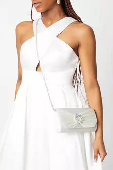 Атласный клатч Tyla с отделкой стразами Dorothy Perkins, белый