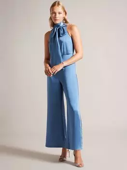 Атласный комбинезон Ambriaa с воротником-халтер Ted Baker, средний синий