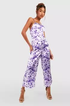 Атласный комбинезон-кюлоты с бретелями на спине Boohoo, фиолетовый