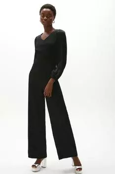 Атласный комбинезон премиум-класса с широкими штанинами Coast, черный