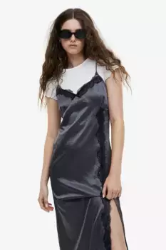 Атласный комбинезон с кружевной окантовкой H&M, серый