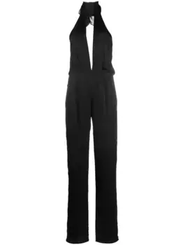 Атласный комбинезон с открытой спиной Maison Close, черный