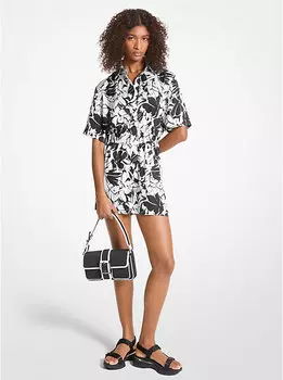 Атласный комбинезон с пальмовым принтом Michael Kors, черный