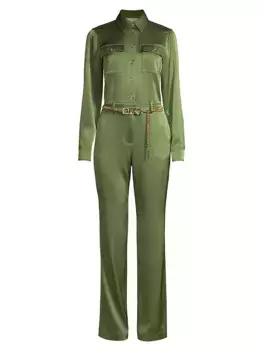 Атласный комбинезон с поясом-цепочкой Michael Michael Kors, цвет jade