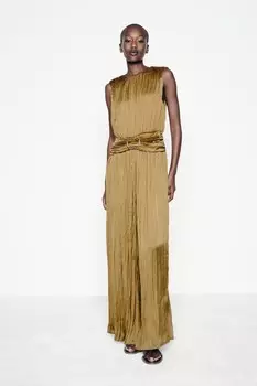 Атласный комбинезон с пряжкой ZARA, оливково-зеленый