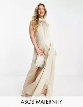 Атласный комбинезон с широкими штанинами и открытой спиной ASOS DESIGN Maternity