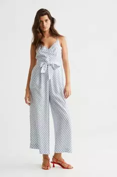 Атласный комбинезон с V-образным вырезом H&amp;M, голубой/полосатый