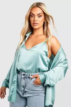 атласный комплект тайка и рубашка Boohoo, шалфей