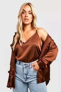 атласный комплект тайка и рубашка Boohoo, шоколадный