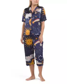 Атласный короткий пижамный комплект Disco Space Their Nibs, темно-синий