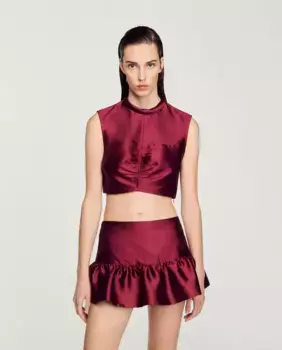 Атласный короткий женский топ Sandro, красный