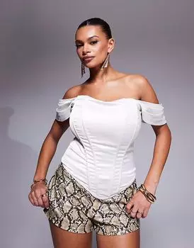 Атласный корсет с открытыми плечами и косточками Taideux Fuller Bust Regina кремового цвета