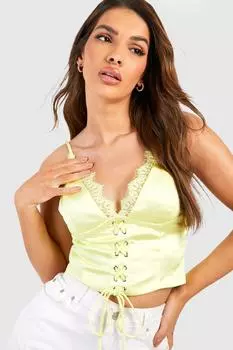 Атласный корсетный топ на шнуровке Boohoo, желтый