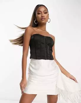 Атласный корсетный топ NaaNaa черного цвета с крючком и глазами